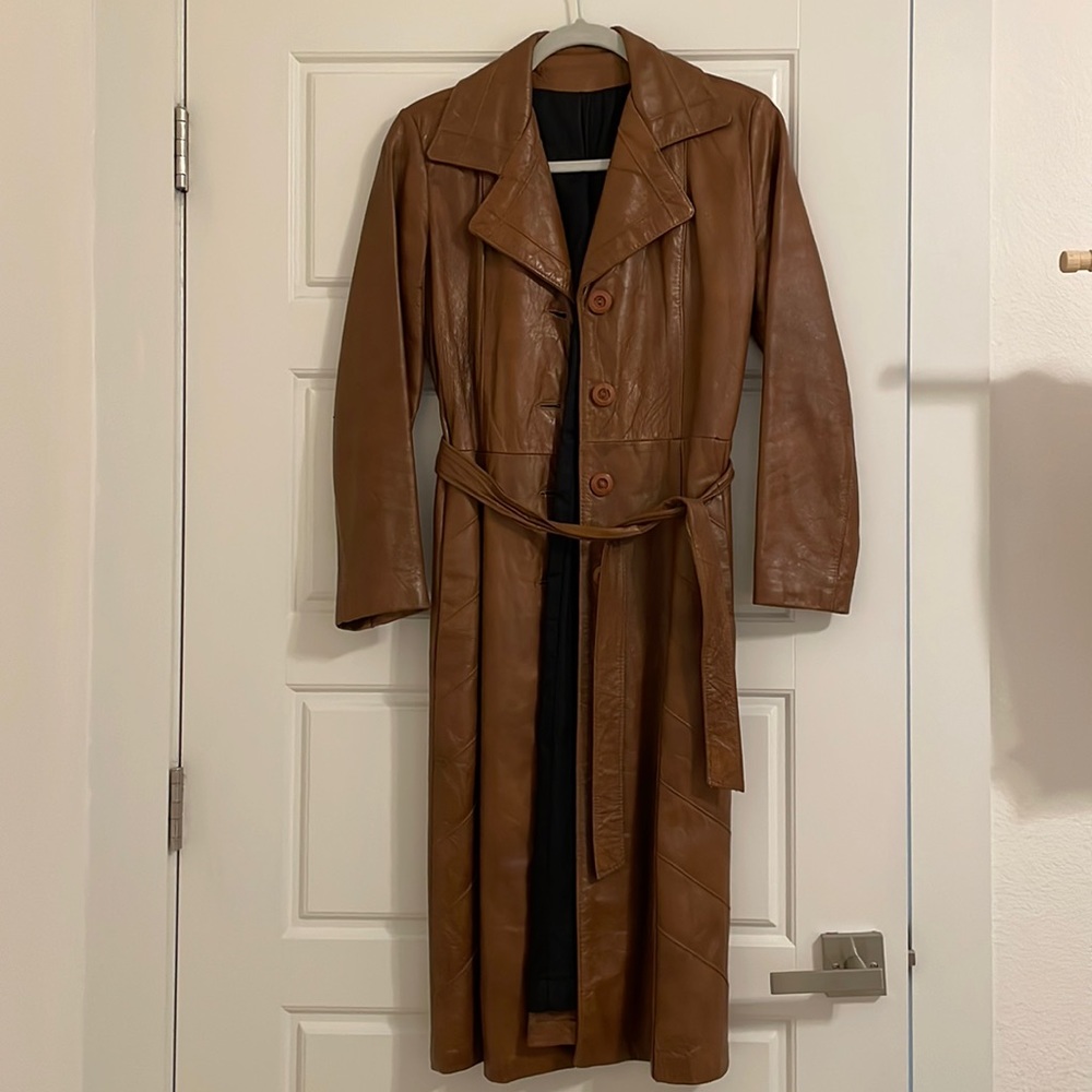 Petite Leather Brown Trench Coat